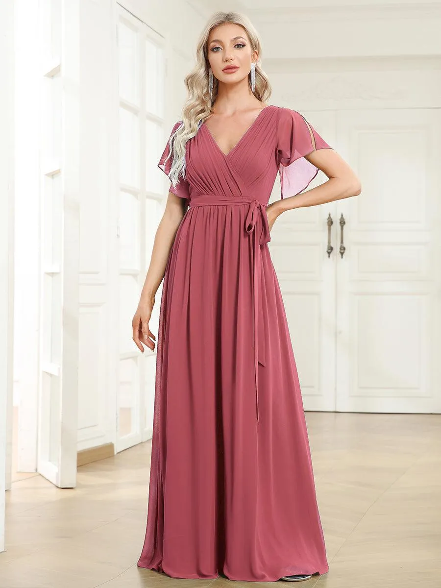 Taille personnalisée Robe de soirée en mousseline de soie à encolure en V