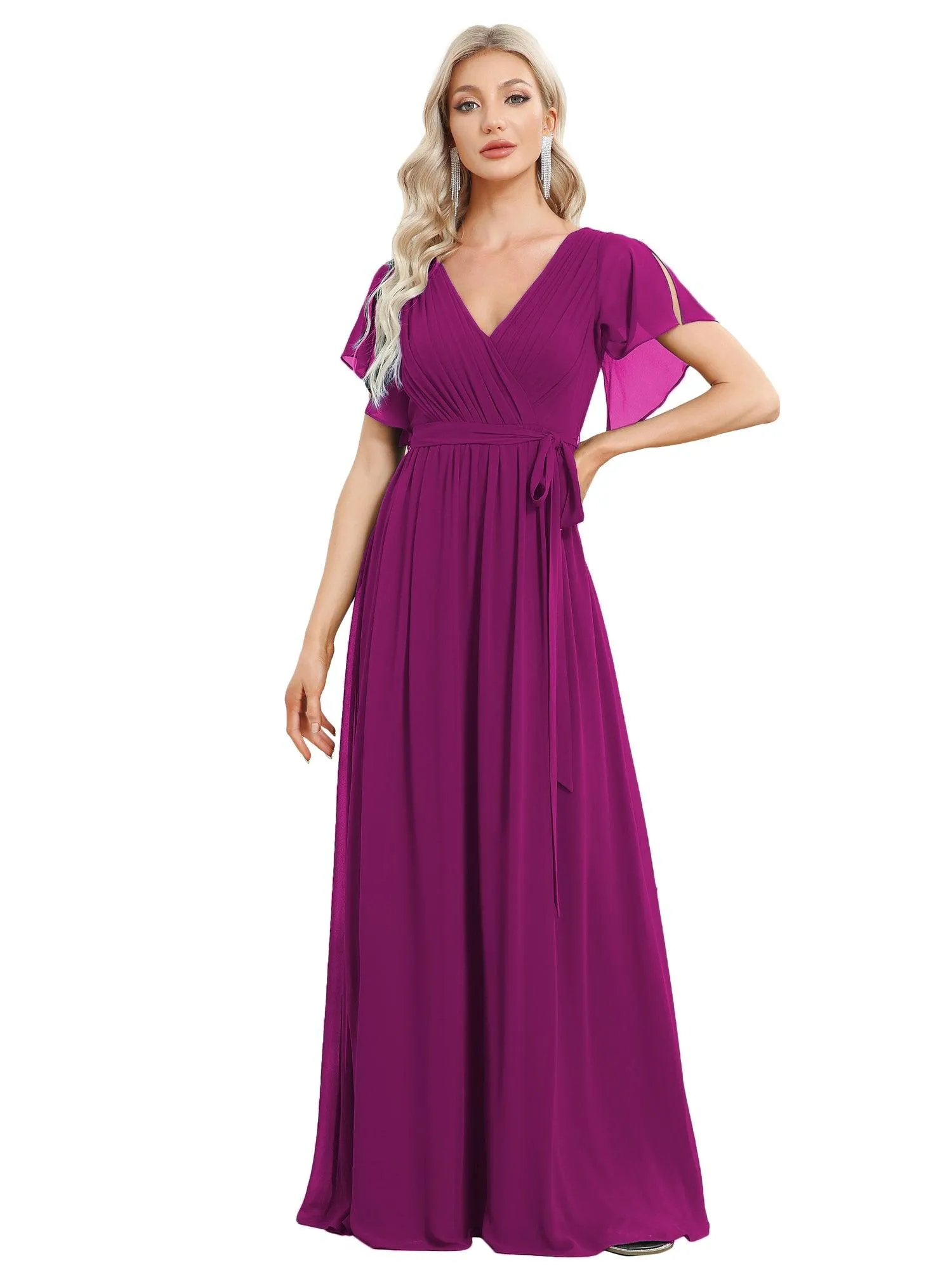 Taille personnalisée Robe de soirée en mousseline de soie à encolure en V