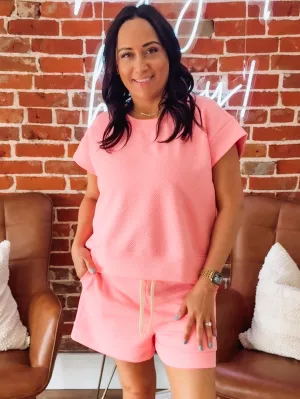 Textured Pink Short Set