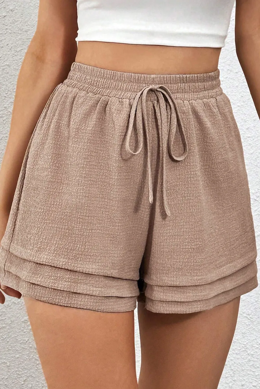 Textured Tiered Edge High Waist Casual Shorts