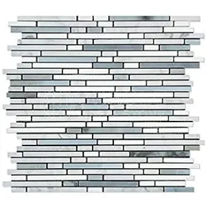 Thassos White Greek Marble Bamboo Sticks (Thassos Carrara Blue&Gray) Mosaic Tile, Polished