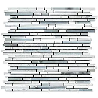 Thassos White Greek Marble Bamboo Sticks (Thassos Carrara Blue&Gray) Mosaic Tile, Polished