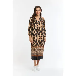 The Hills Button Through Dress - Print Brown/Beige