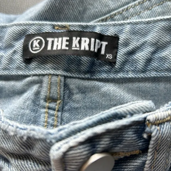 The Kript Loose Jeans Womens S Med Wash Distressed Denim Cotton High Rise Sz XS