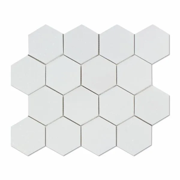 Tilefornia Thassos White 3" Hexagon  Marble Mosaic