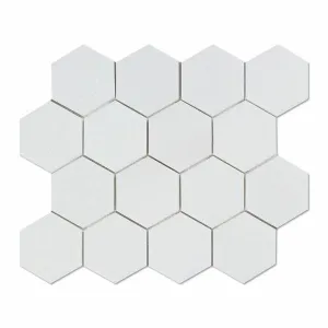 Tilefornia Thassos White 3" Hexagon  Marble Mosaic