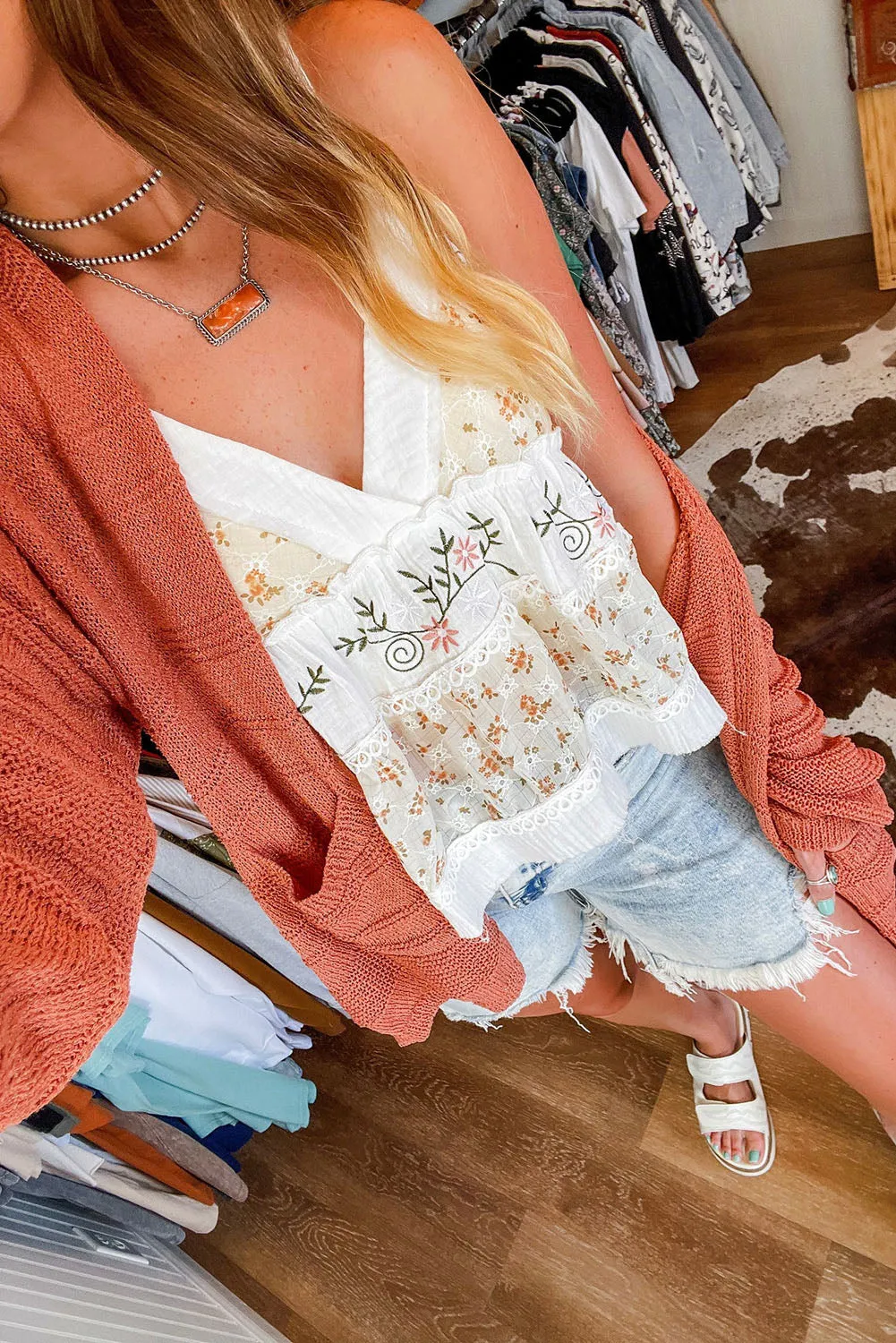 Tomato Red Open Front Textured Knit Cardigan with Pockets