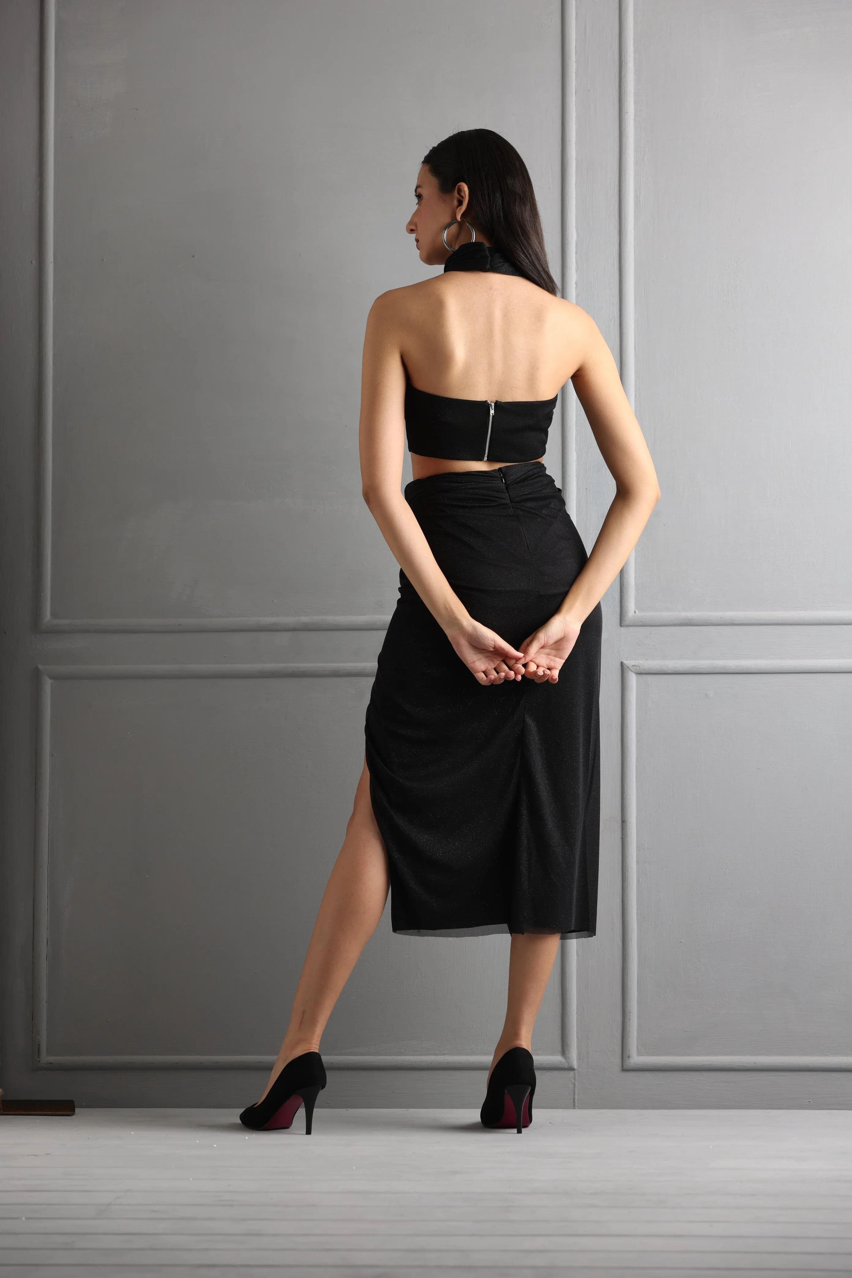 UNFORGETTABLE NIGHTS - black glitter mesh co-ord set