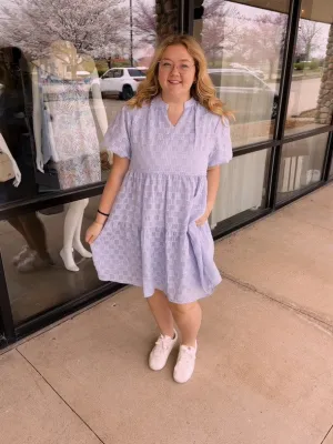 V-Neck Checkered Dress, Purple