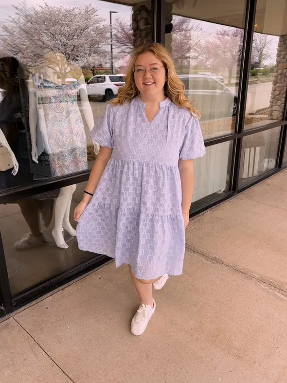 V-Neck Checkered Dress, Purple