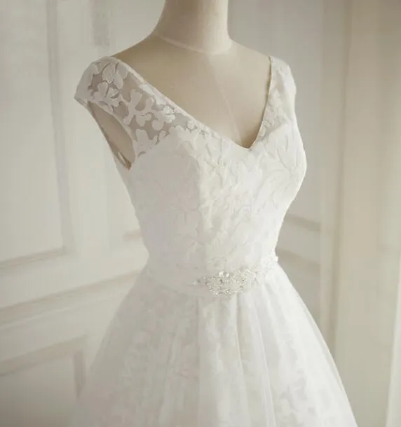 V Neck Open Back Full Lace Long Simple Beach Summer Spring Floor-length Cheap Wedding Dresses, WD0293