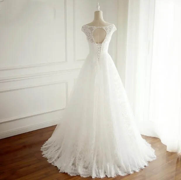 V Neck Open Back Full Lace Long Simple Beach Summer Spring Floor-length Cheap Wedding Dresses, WD0293