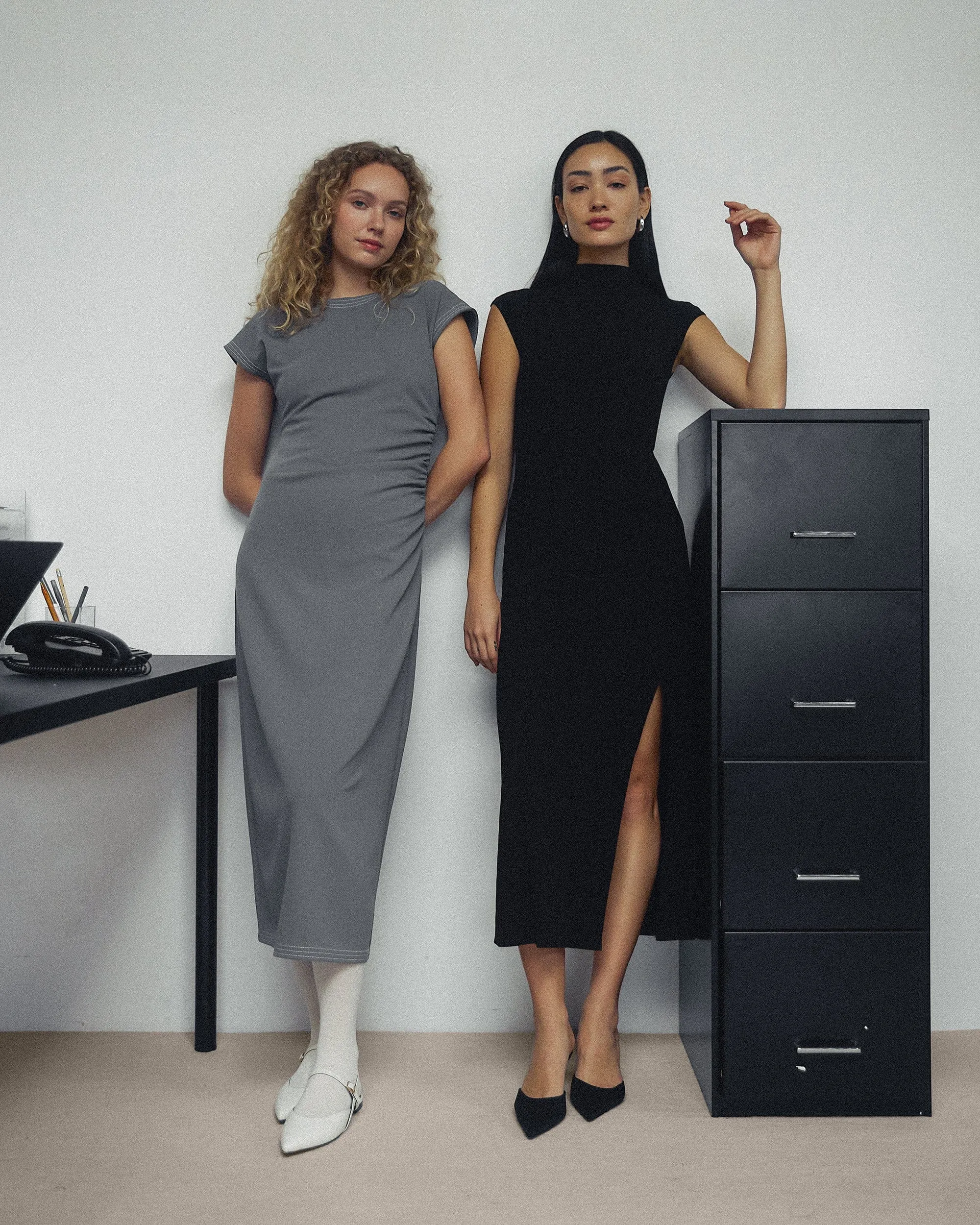 Vela Contrast-Stitch Ruched-Waist Dress