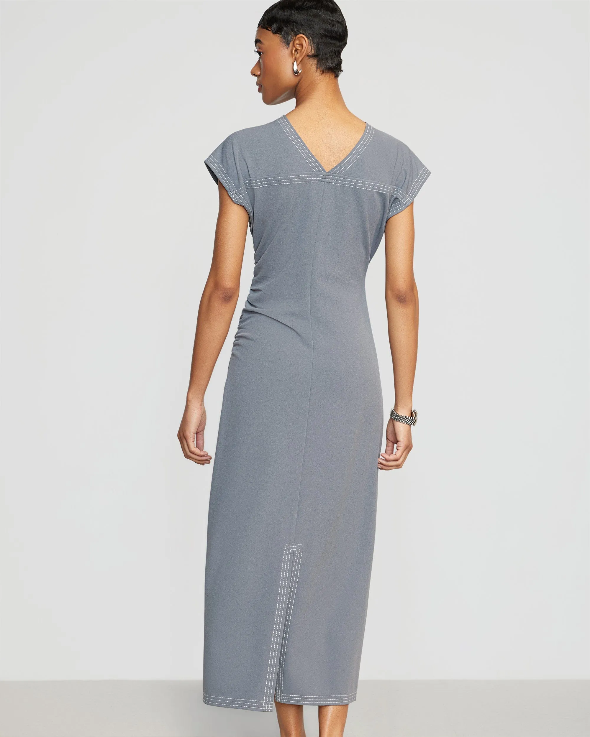 Vela Contrast-Stitch Ruched-Waist Dress