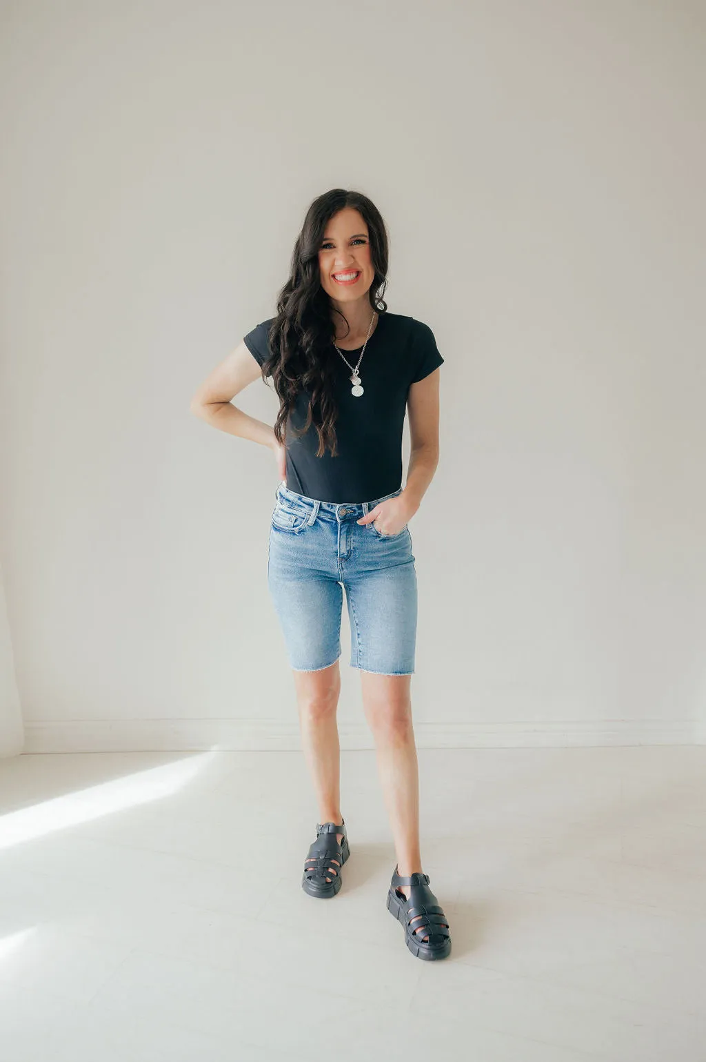 Vervet High Rise Raw Hem Bermuda