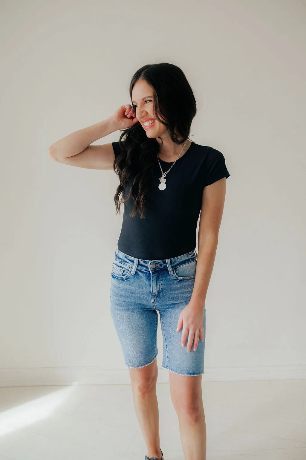 Vervet High Rise Raw Hem Bermuda