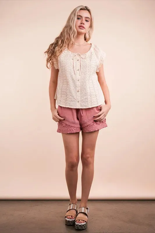 VERY J Lace Contrast Detail Woven Shorts