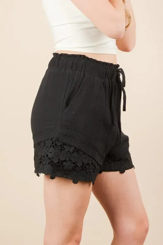 VERY J Lace Contrast Detail Woven Shorts