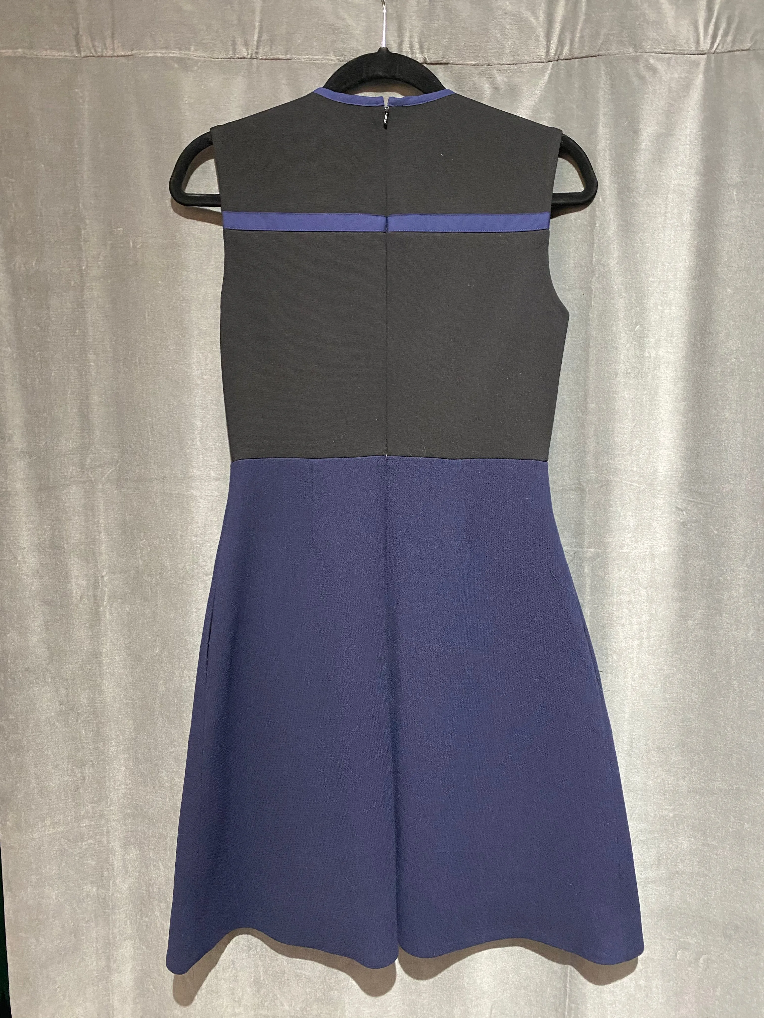 VIctoria Beckham Navy Stretch Knit Back Zip Dress with Wool Turtleneck Collar
