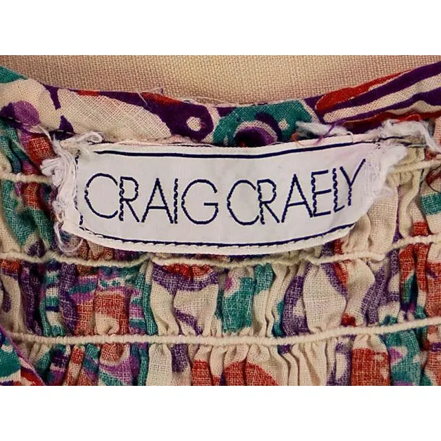Vintage 2 PC Skirt & Crop Top Print Craig Craely 1970s Small-Med