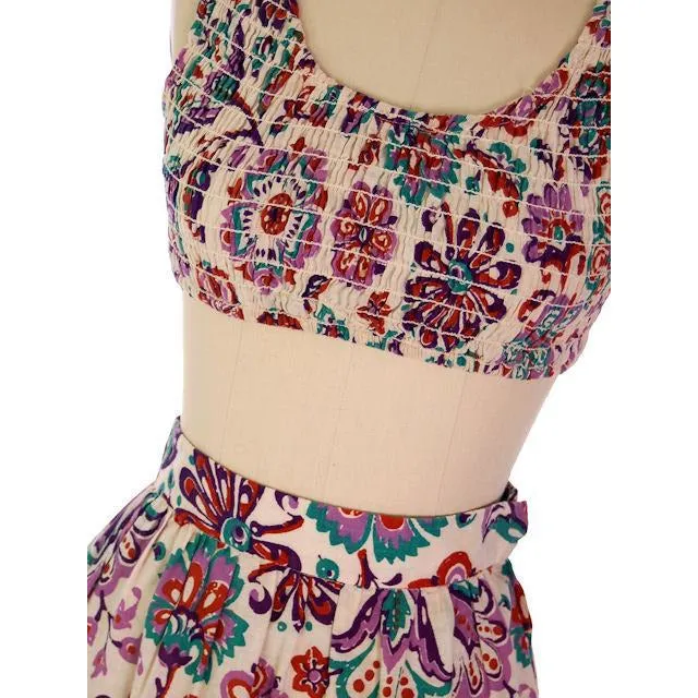 Vintage 2 PC Skirt & Crop Top Print Craig Craely 1970s Small-Med