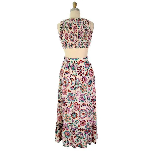 Vintage 2 PC Skirt & Crop Top Print Craig Craely 1970s Small-Med