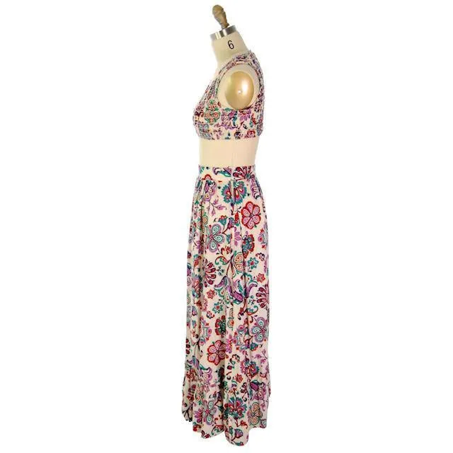 Vintage 2 PC Skirt & Crop Top Print Craig Craely 1970s Small-Med