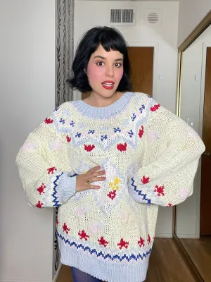 Vintage 70s 80s "No Jeans! Designs By Claude Atties" Pastel Knit Sweater - One Size Fits Most