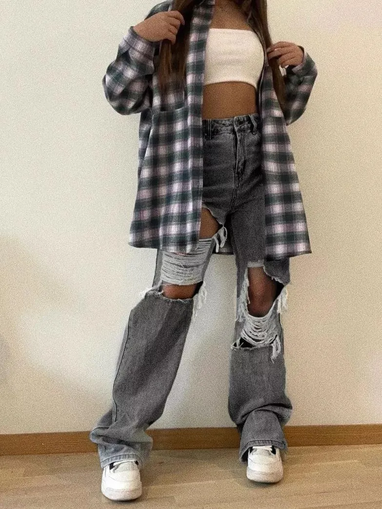 Vintage Jeans Women High Waist Y2K Streetwear 90S