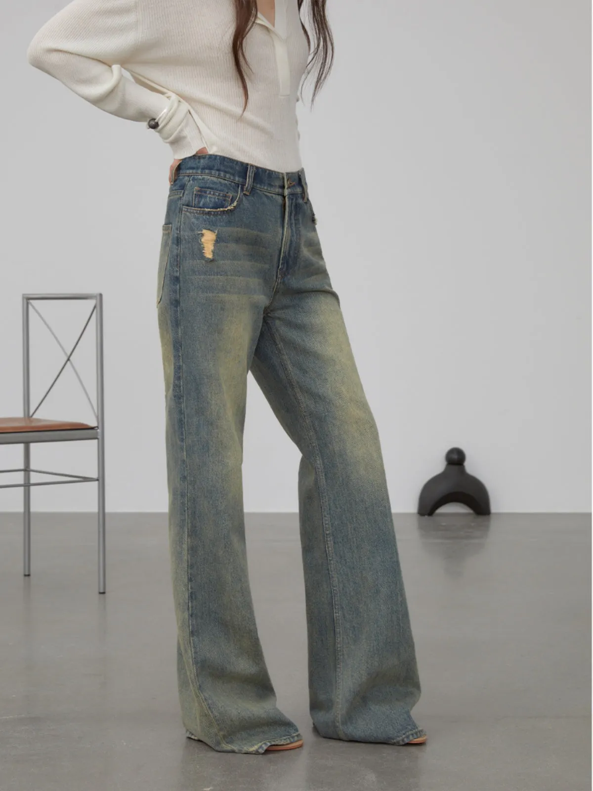 Vintage Washed Micro-Flare Jeans