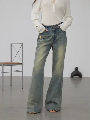 Vintage Washed Micro-Flare Jeans