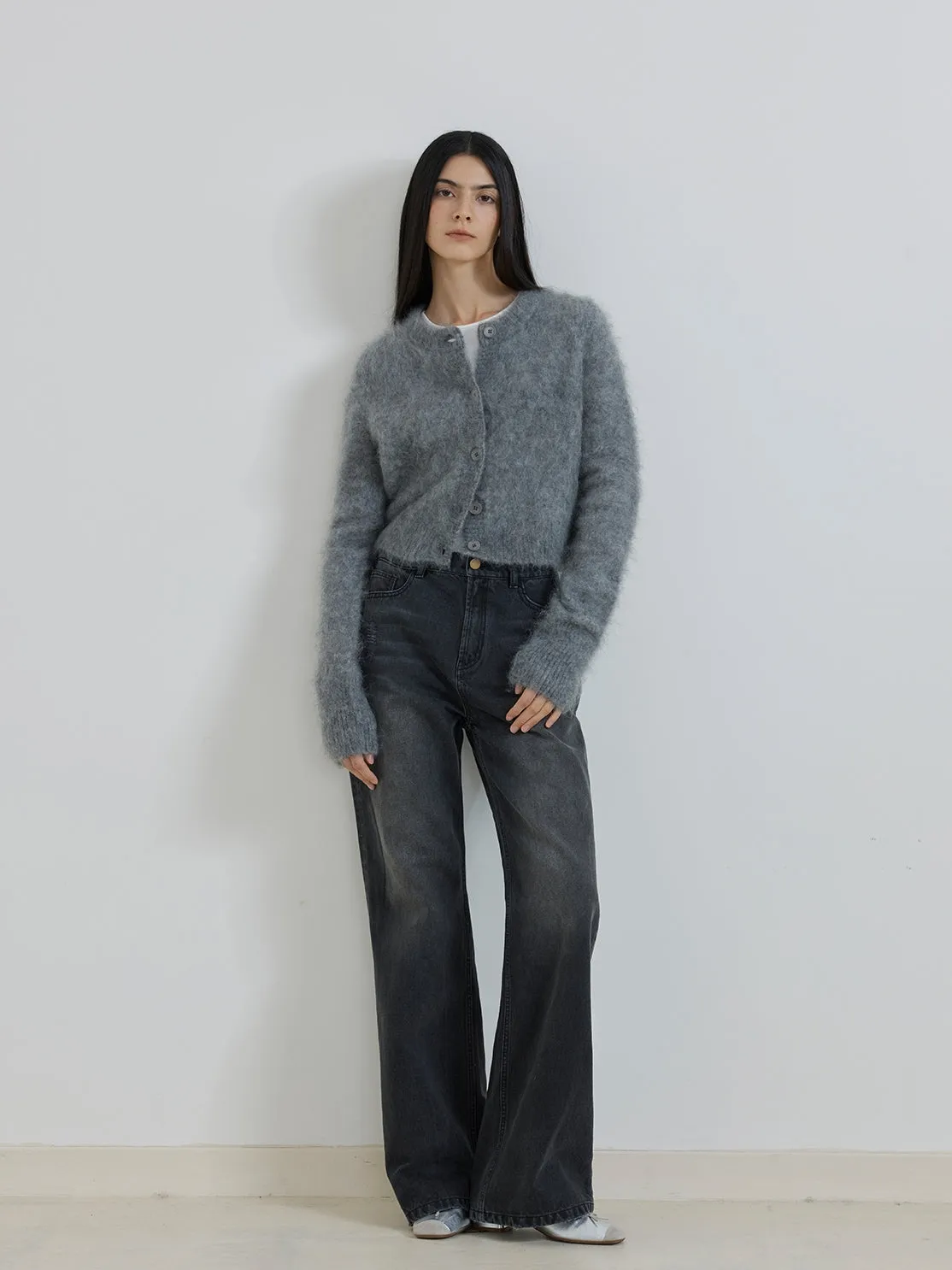 Vintage Washed Micro-Flare Jeans