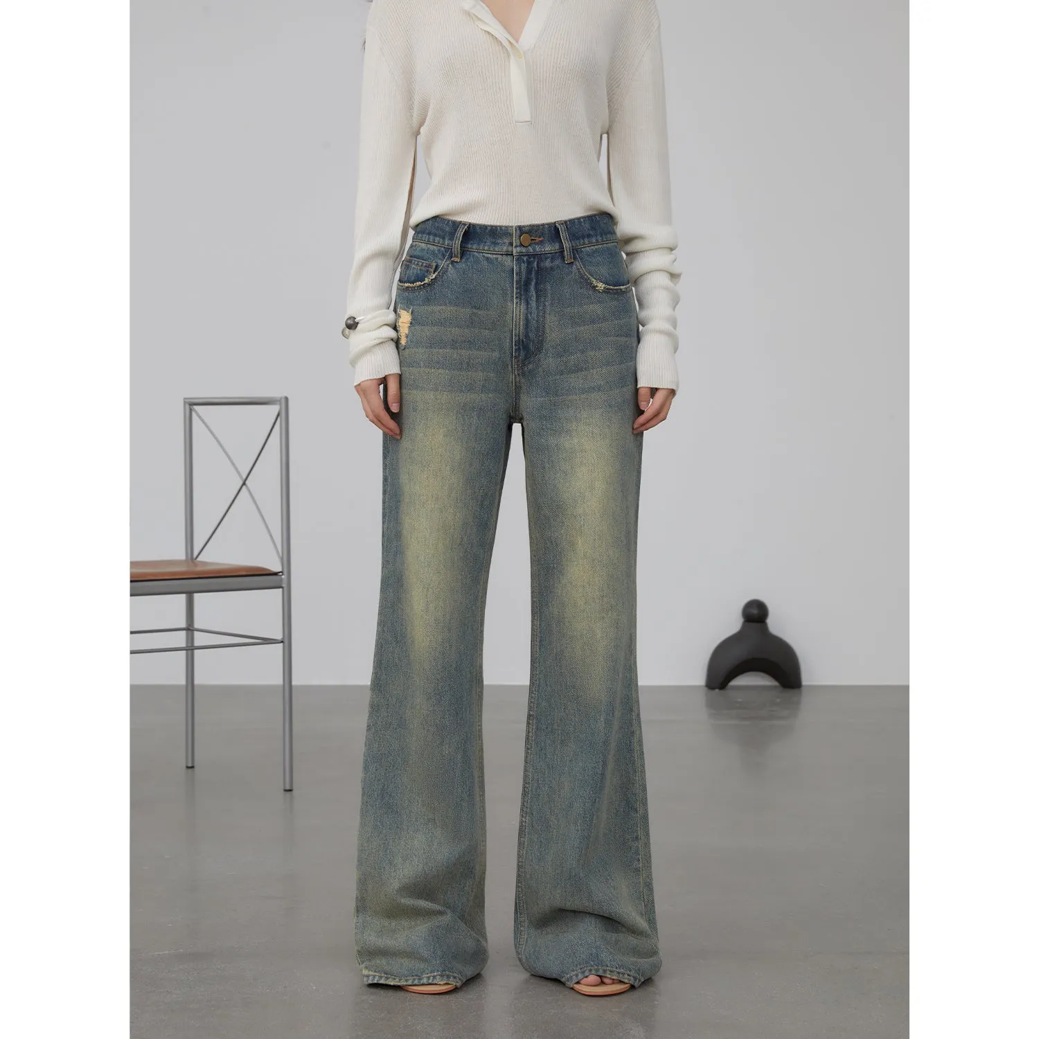 Vintage Washed Micro-Flare Jeans