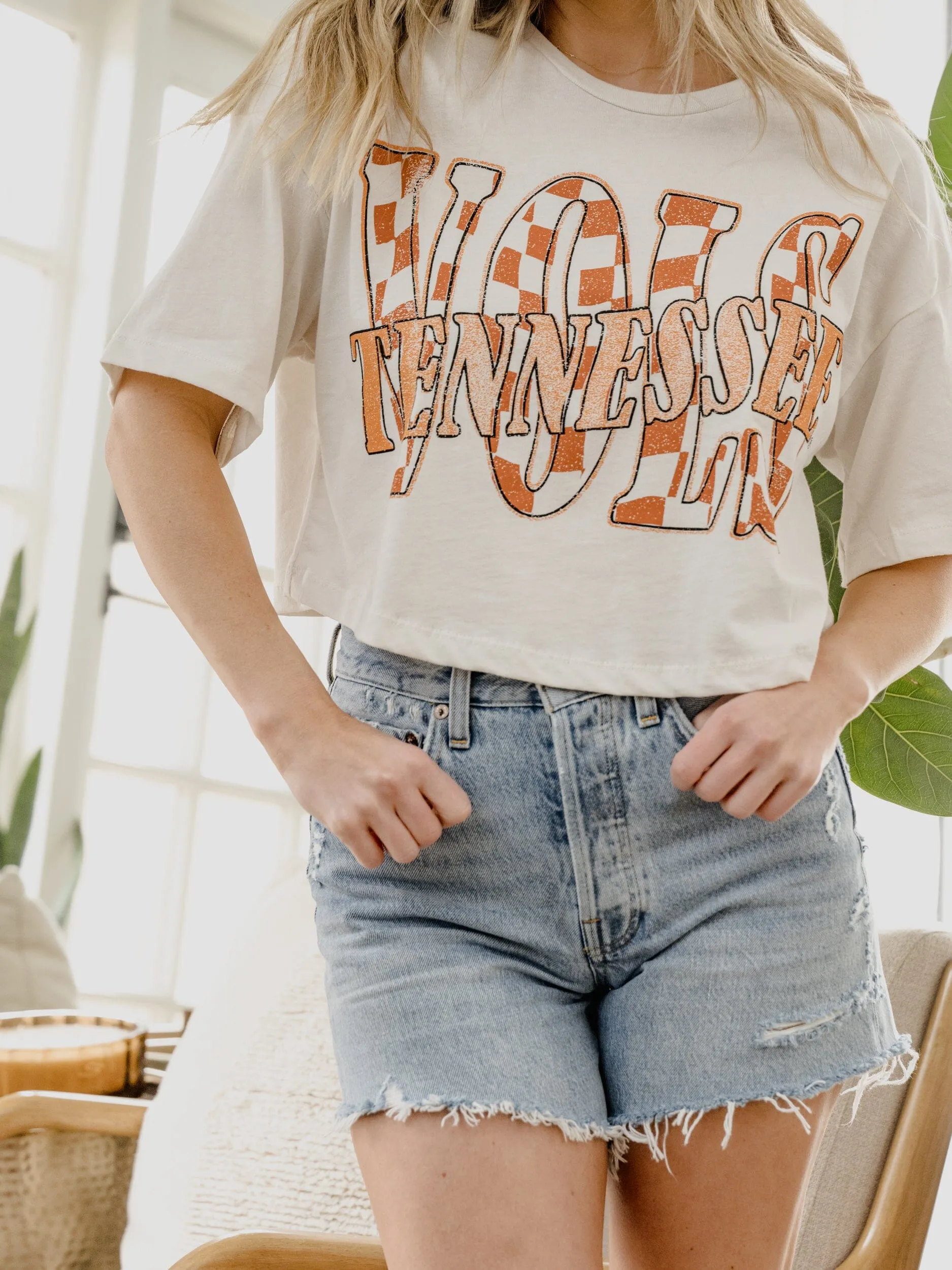 Vols Twisted Check Off White Cropped Tee