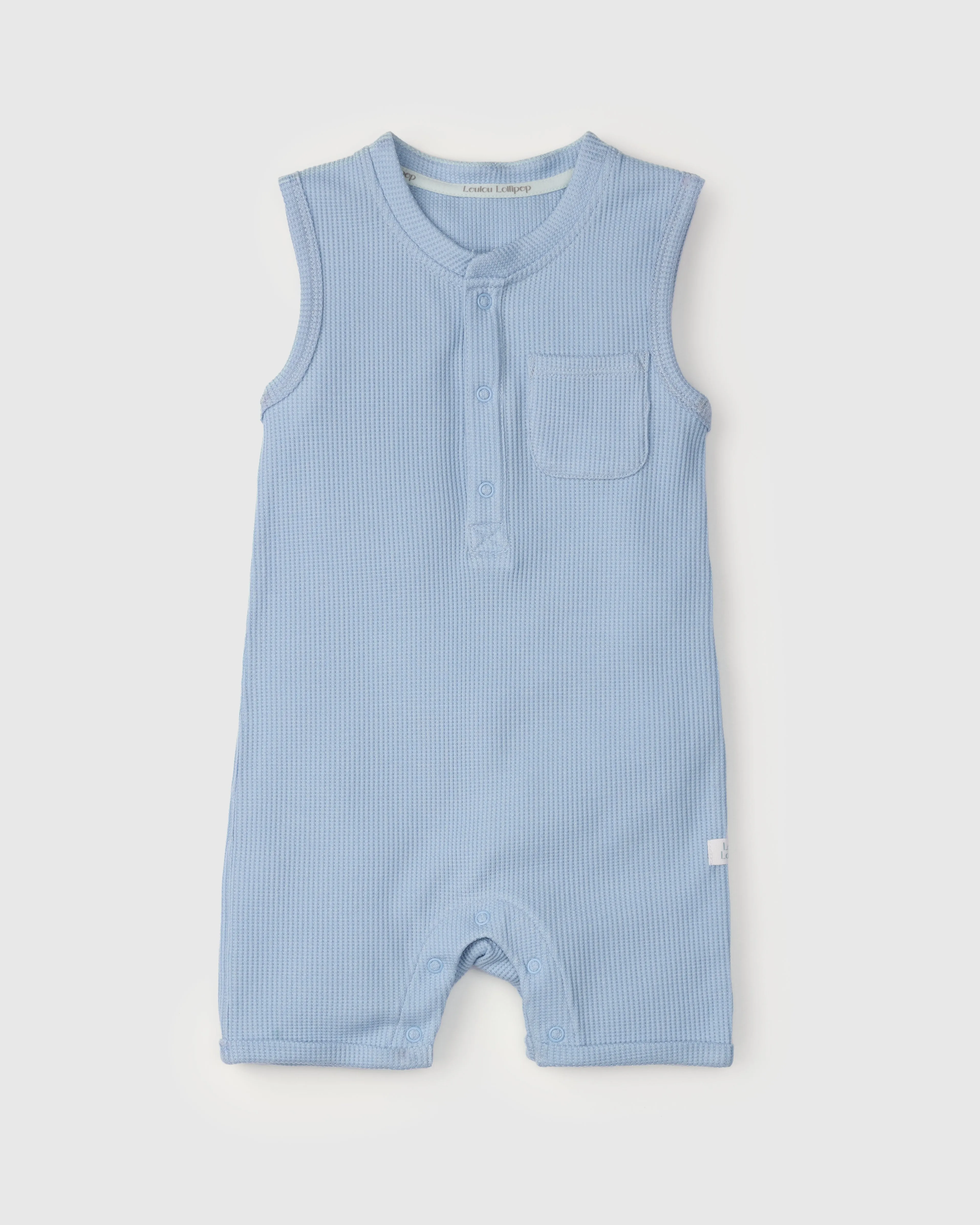 Waffle Short Romper - Blue Fog