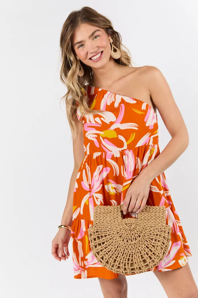 Walking On Sunshine Red Floral Printed One Shoulder Dress