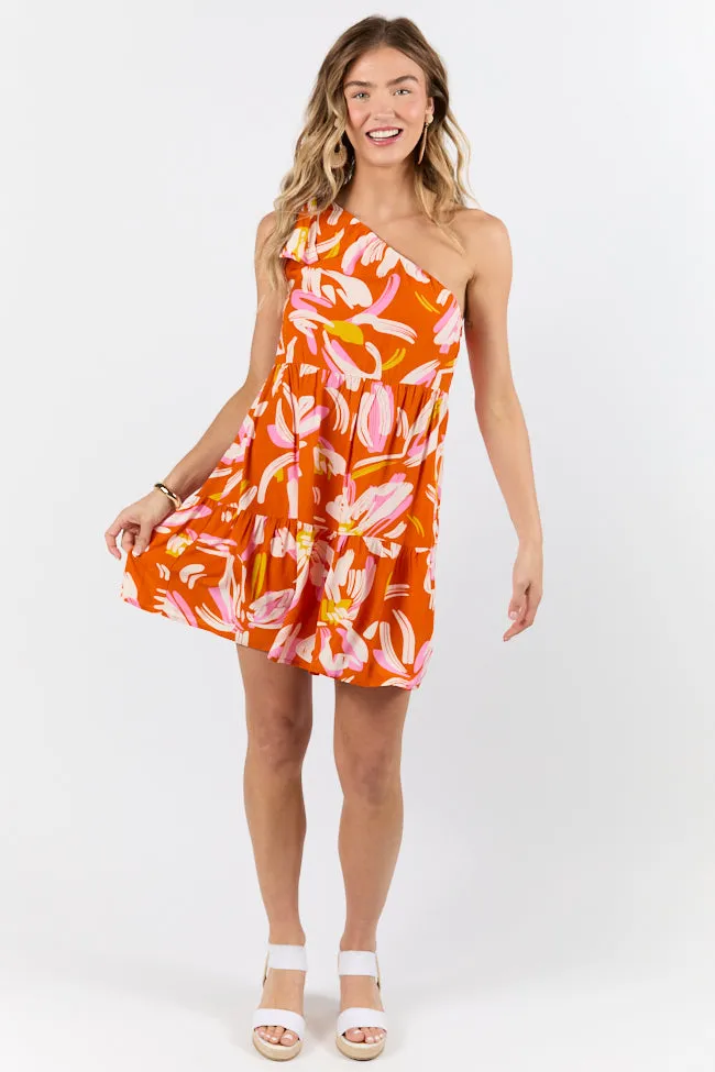 Walking On Sunshine Red Floral Printed One Shoulder Dress