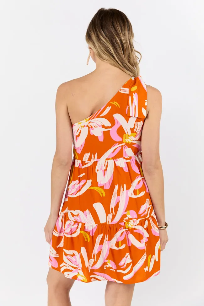 Walking On Sunshine Red Floral Printed One Shoulder Dress