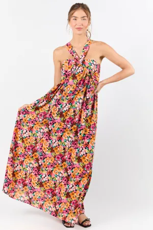 Waterside Elegance Multi Floral Halter Neck Maxi Dress