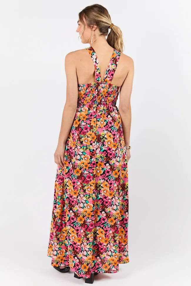 Waterside Elegance Multi Floral Halter Neck Maxi Dress