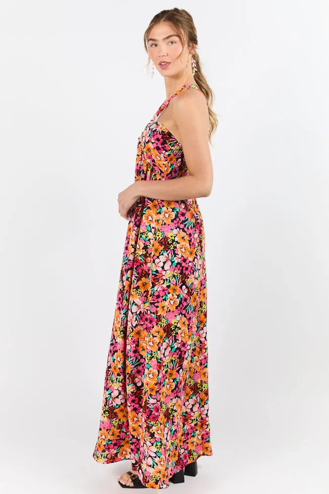 Waterside Elegance Multi Floral Halter Neck Maxi Dress