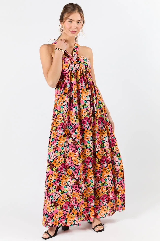 Waterside Elegance Multi Floral Halter Neck Maxi Dress