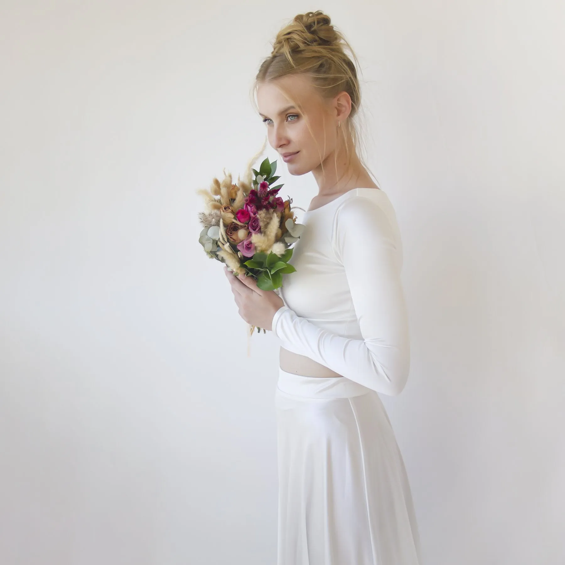Wedding Dress Separates, Two Piece wedding outfit, Silky Wedding Top & Skirt #1356