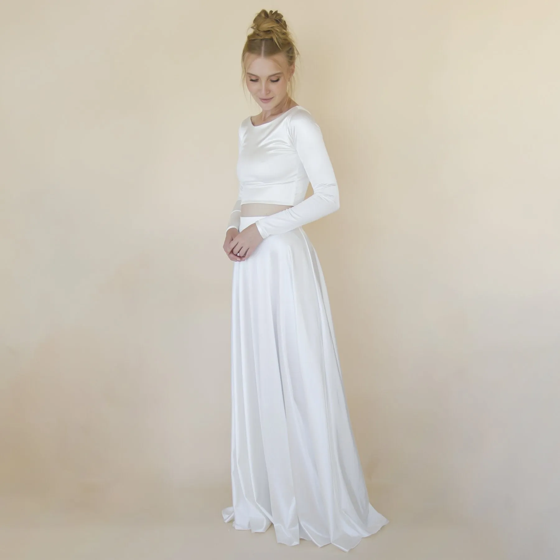 Wedding Dress Separates, Two Piece wedding outfit, Silky Wedding Top & Skirt #1356
