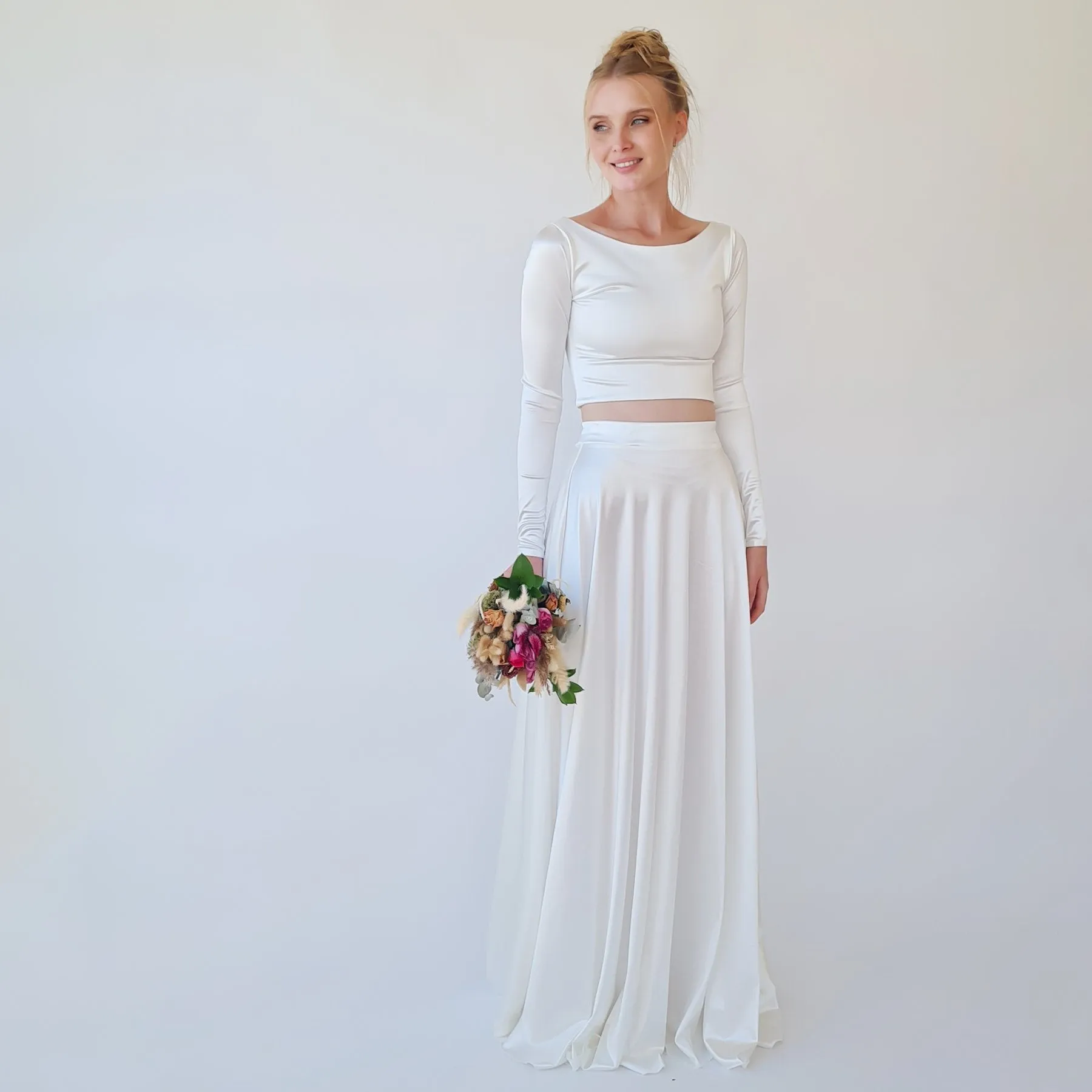 Wedding Dress Separates, Two Piece wedding outfit, Silky Wedding Top & Skirt #1356