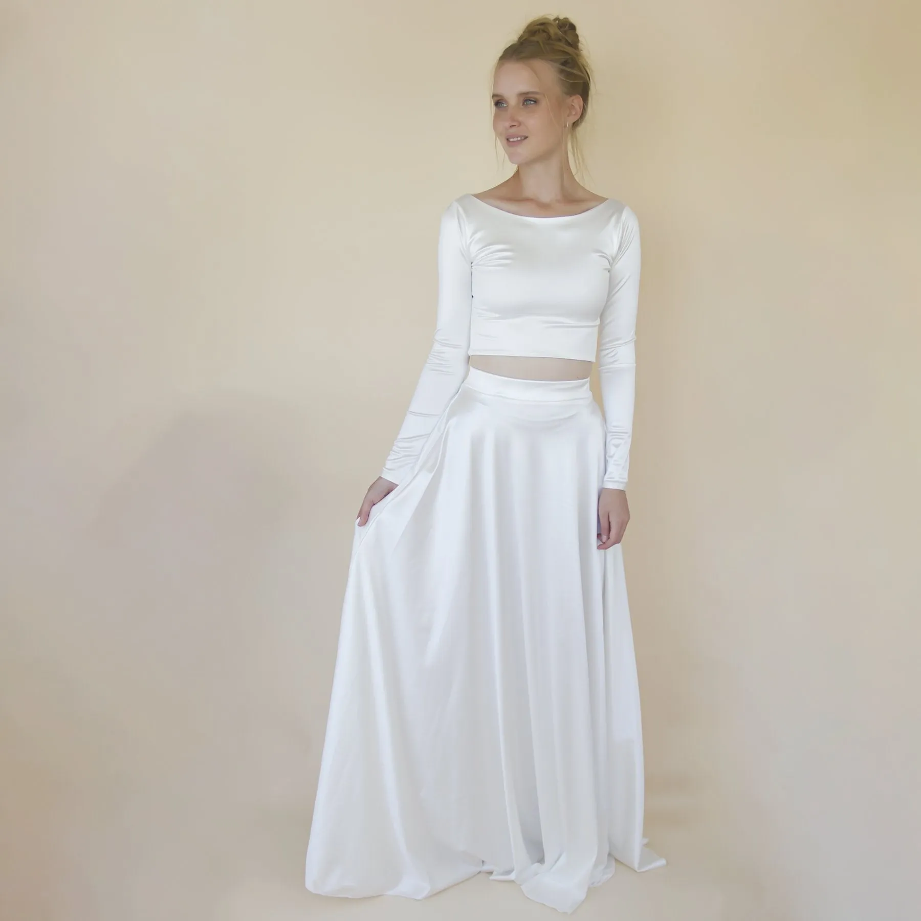 Wedding Dress Separates, Two Piece wedding outfit, Silky Wedding Top & Skirt #1356