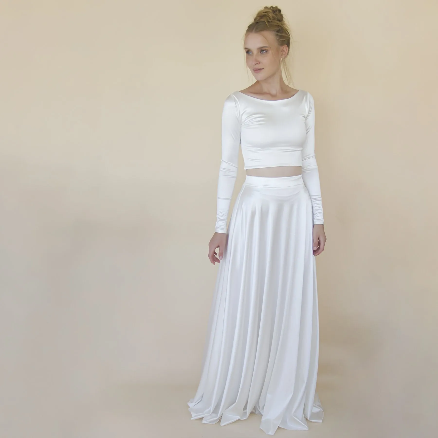Wedding Dress Separates, Two Piece wedding outfit, Silky Wedding Top & Skirt #1356