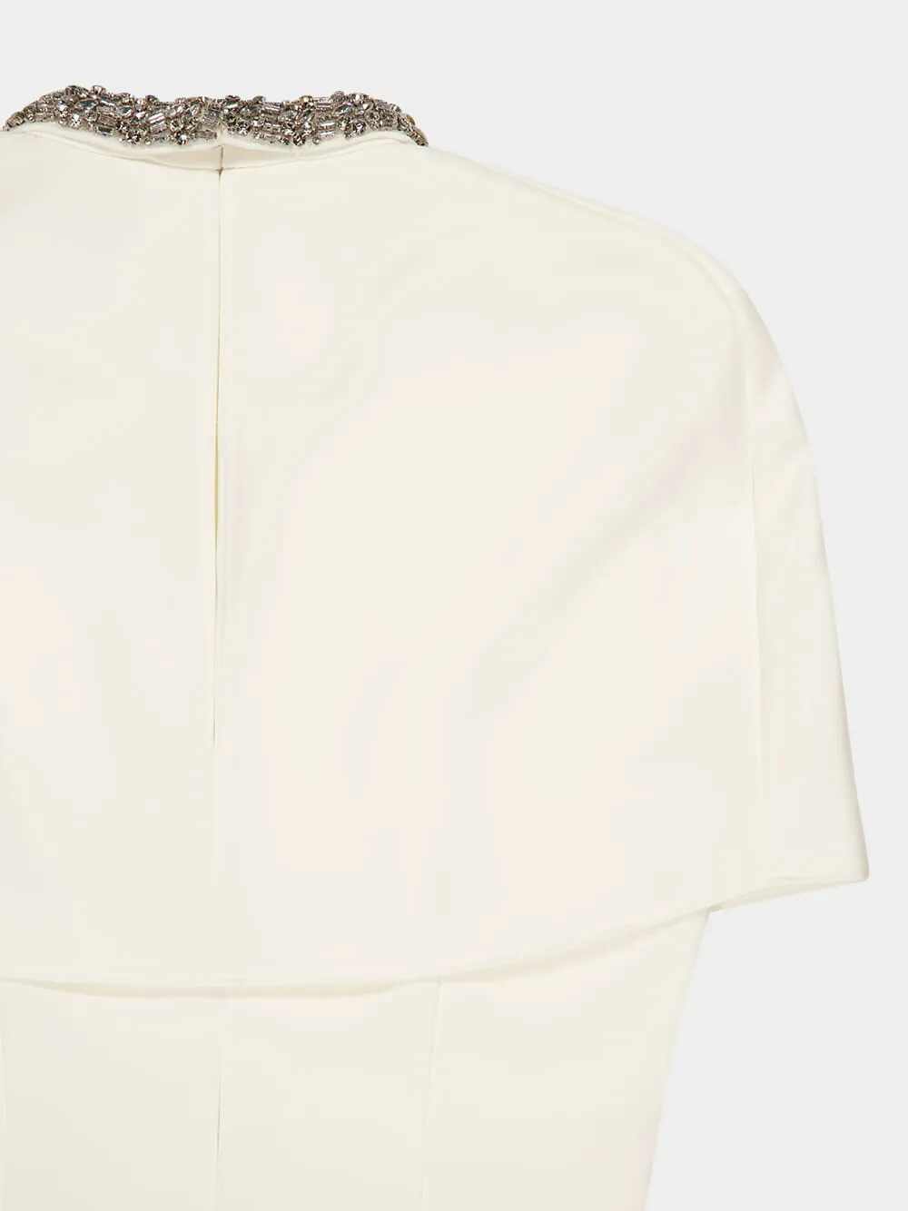 White Cape Embellished Crepe Midi Dress