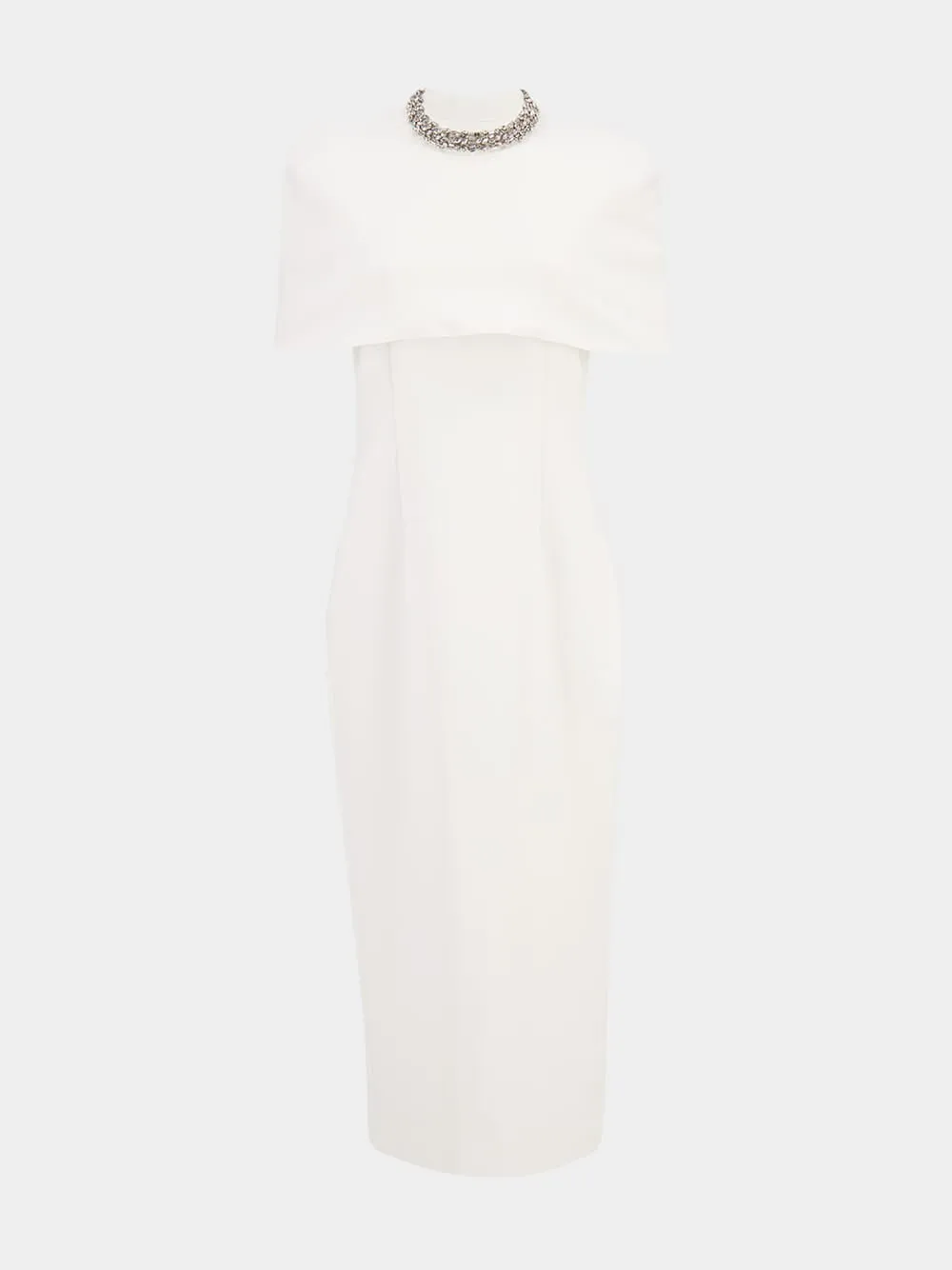 White Cape Embellished Crepe Midi Dress