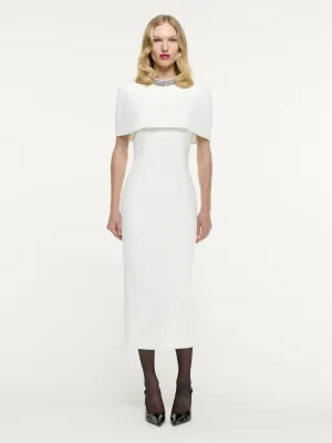 White Cape Embellished Crepe Midi Dress